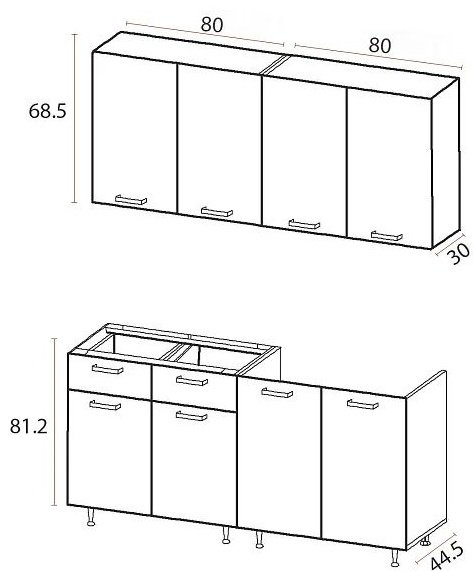 Кухонный гарнитур DOMA , 160x210х60 см, ЛДСП, светло серый, темно-серый купить,NaN
