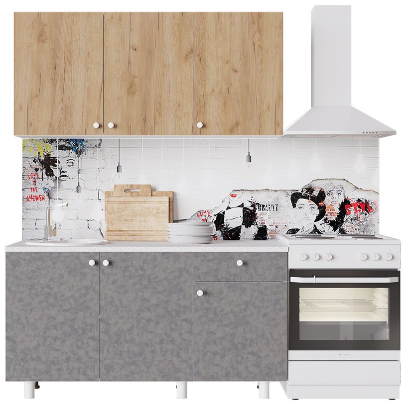 Кухонный гарнитур DOMA P-150, 150x210х60 см, ЛДСП, серый, светло-коричневый купить,NaN
