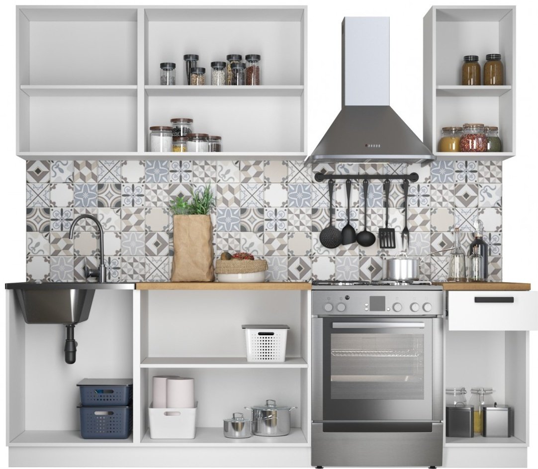 Кухонный гарнитур DOMA N-N-180, 180x215х60 см, ЛДСП, белый, серый купить,NaN