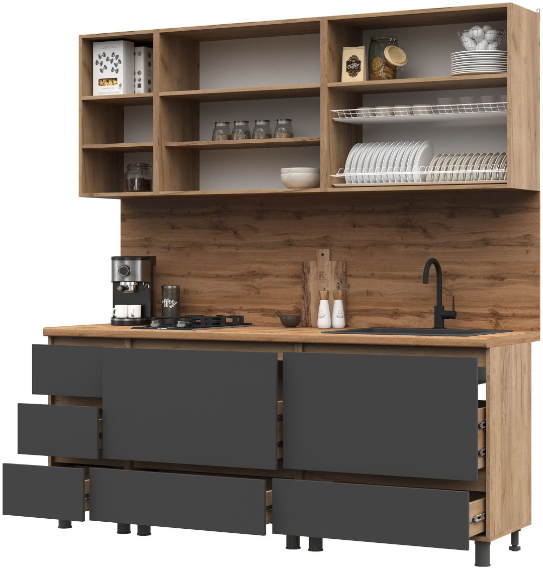Кухонный гарнитур DOMA HEL - 2M, 200x217х60 см, ЛДСП, темно-серый купить,NaN