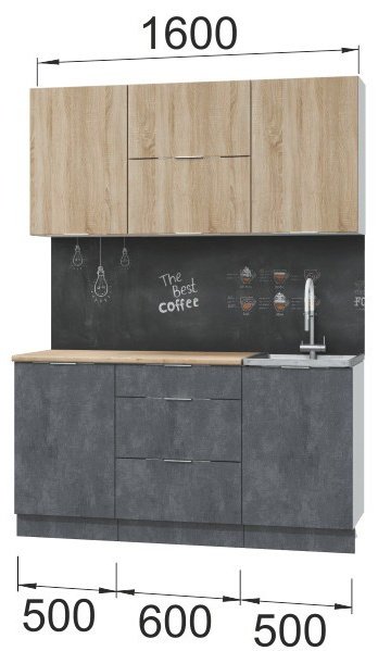 Кухонный гарнитур DOMA , 160x210х60 см, ЛДСП, серый купить,NaN