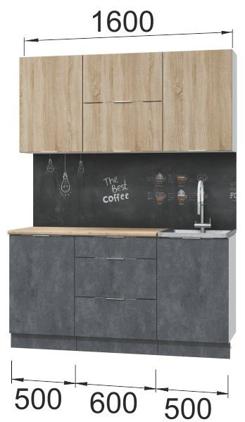Кухонный гарнитур DOMA , 160x210х60 см, ЛДСП, серый купить,NaN