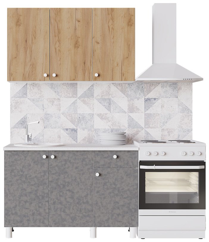 Кухонный гарнитур DOMA Point Lite, 120x220х60 см, ЛДСП, серый, светло-коричневый купить,NaN