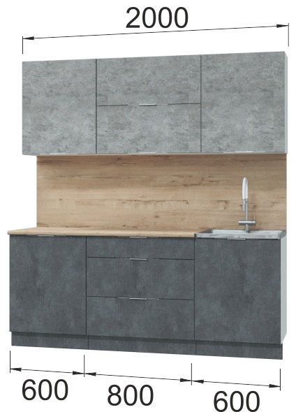 Кухонный гарнитур DOMA AS-LOFT, 200x210х60 см, ЛДСП, светло серый, темно-серый купить,NaN