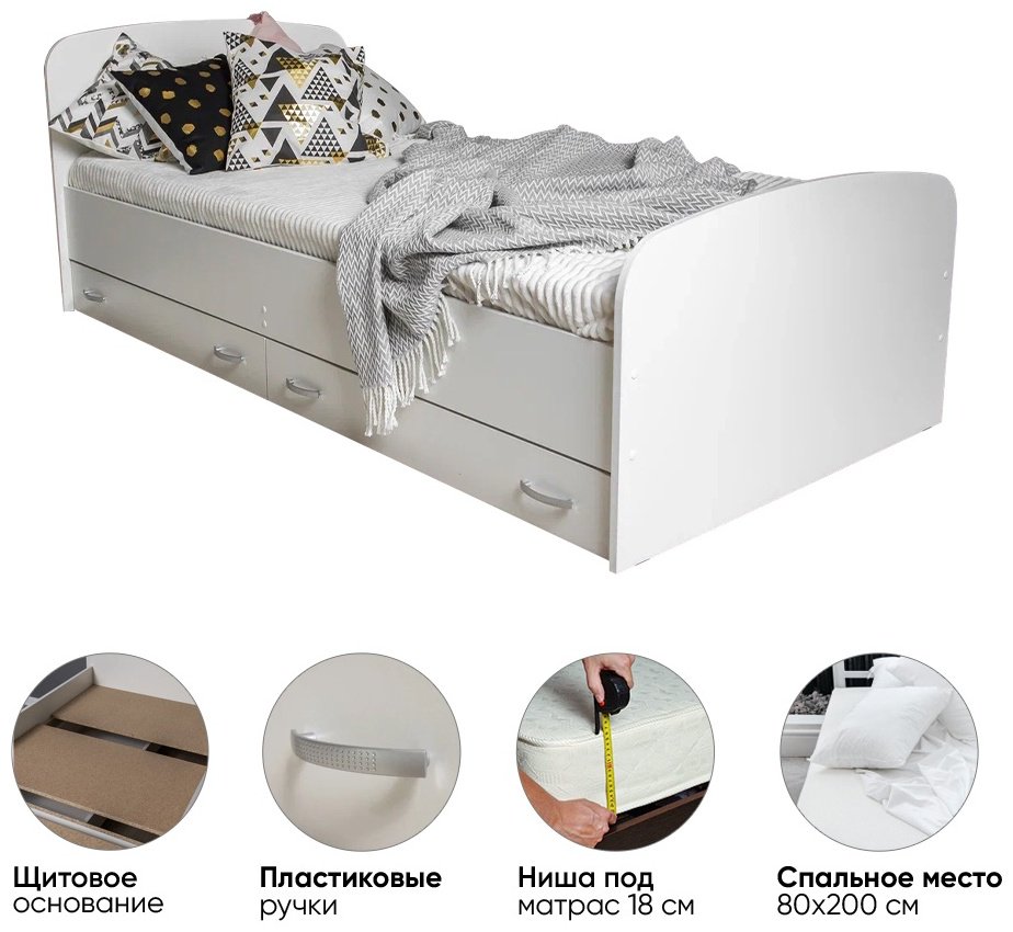 Кровать Doma Виктория New 80x200см белая купить,NaN