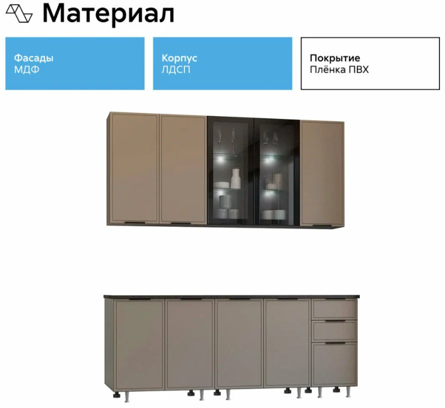 Кухонный гарнитур DOMA , 200x234х60 см, ЛДСП, серый, бежевый купить,NaN