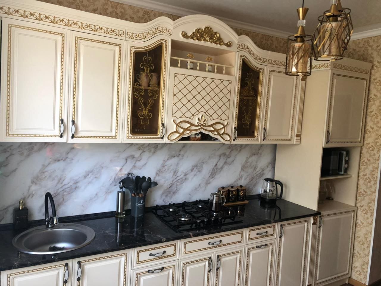 Кухонный гарнитур DOMA Yasmeni Lux, 320x244х60 см, ЛДСП, кремовый купить,NaN