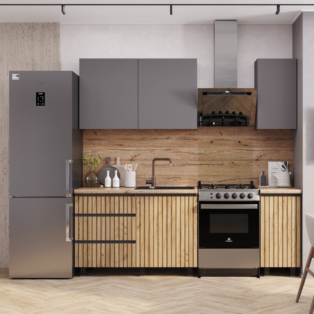 Кухонный гарнитур DOMA SER-LOFT, 160x217х60 см, ЛДСП, коричневый, темно-серый