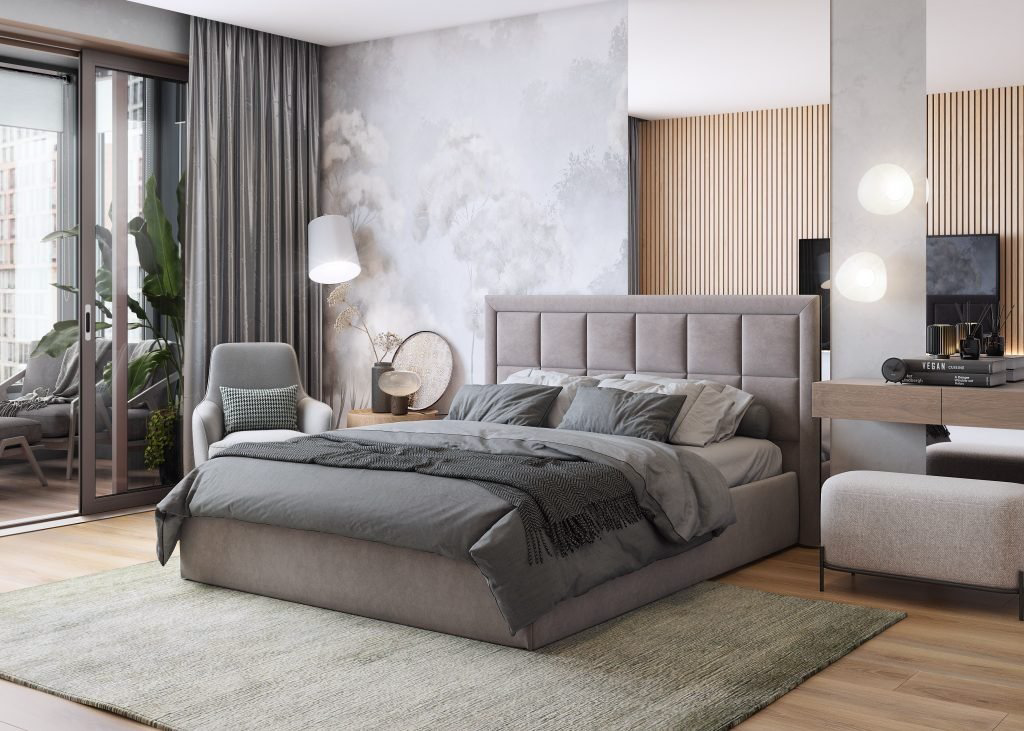 Кровать Doma Bellas 160x200см с матрасом серая купить,NaN