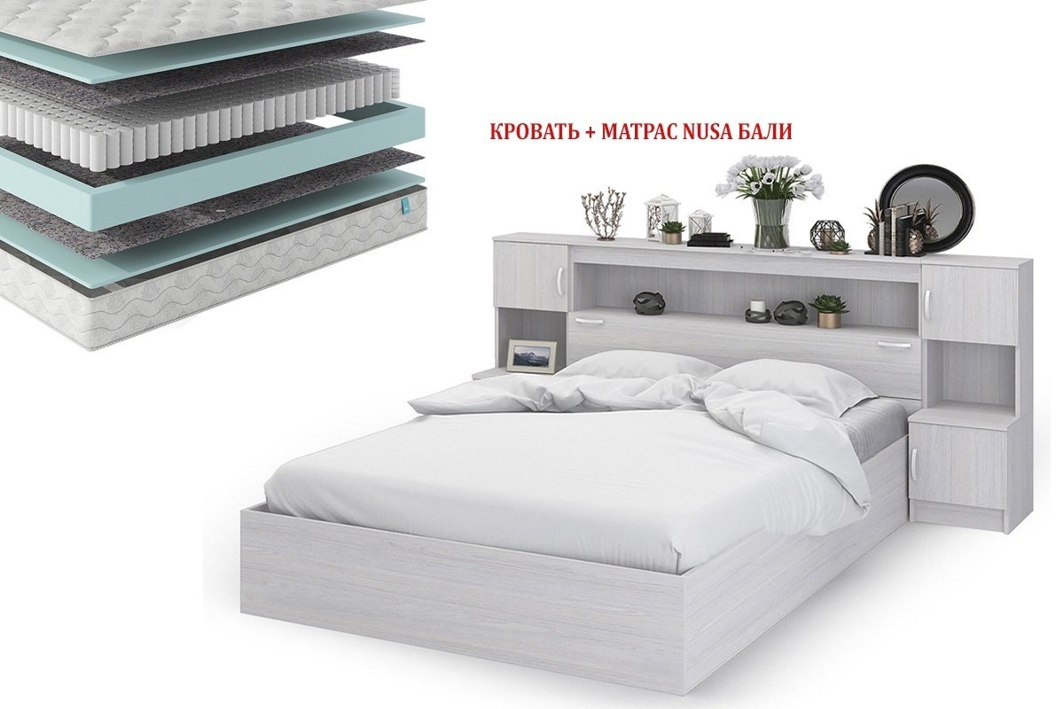 Кровать Doma Bassa 5151651 160x200см с матрасом бело-серая купить,NaN