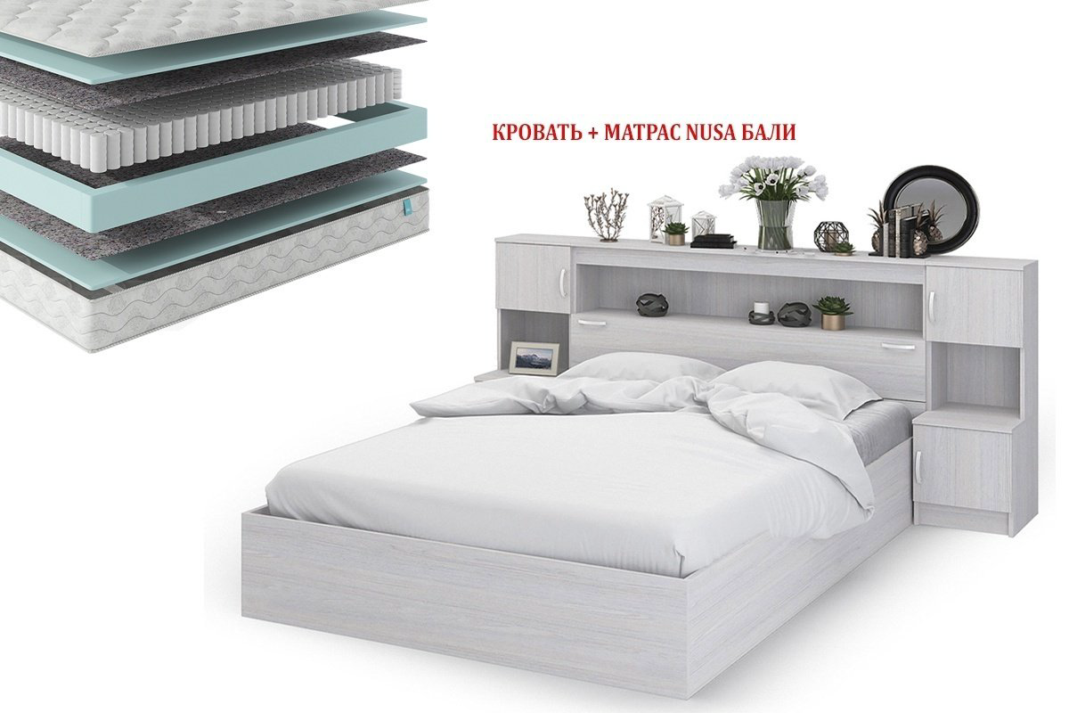 Кровать Doma Bassa 5151651 160x200см с матрасом бело-серая купить,NaN