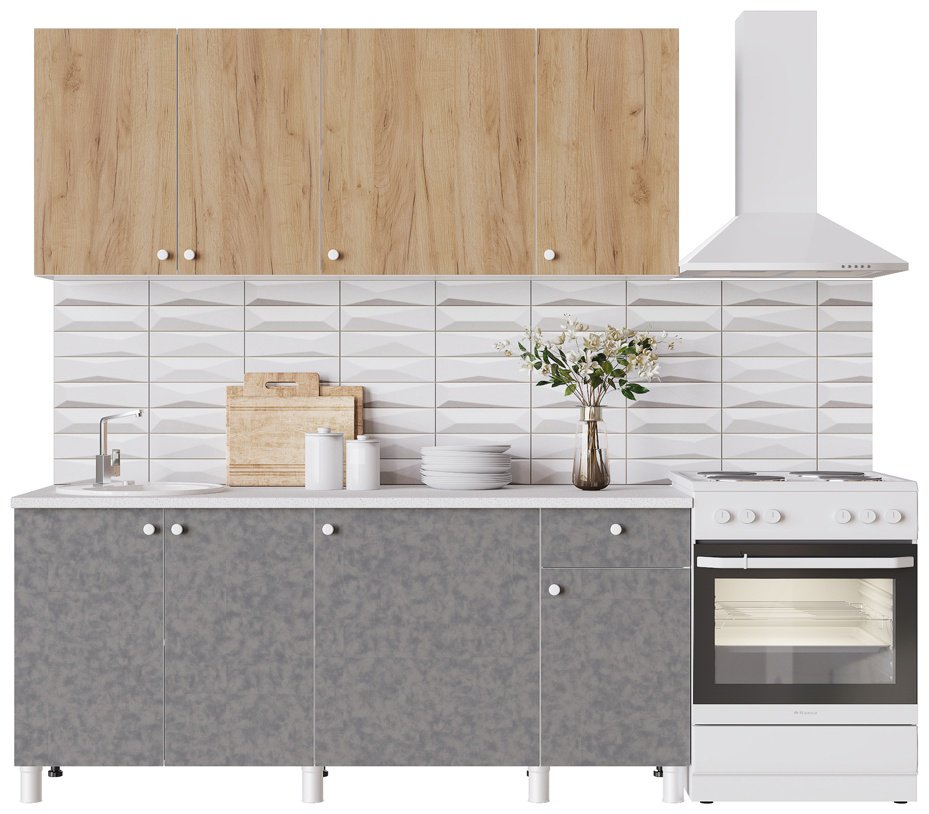 Кухонный гарнитур DOMA Point Lite, 180x220х60 см, ЛДСП, серый, светло-коричневый купить,NaN