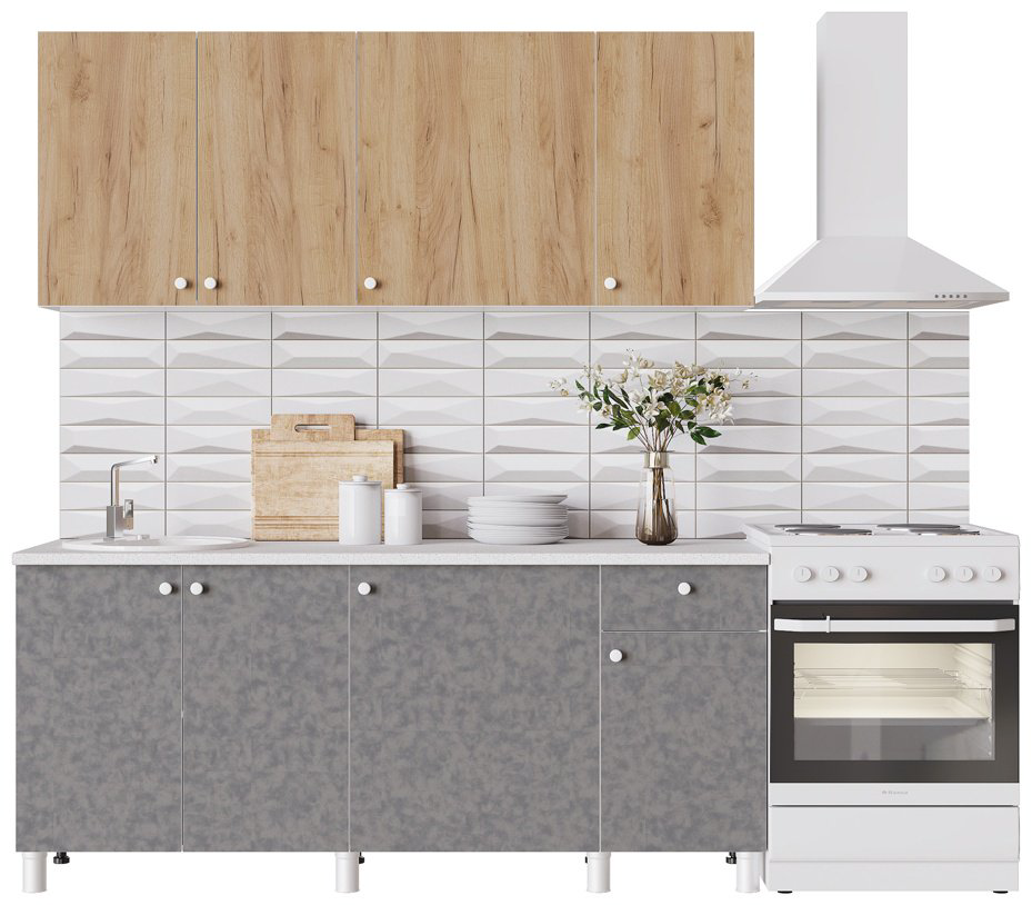 Кухонный гарнитур DOMA Point Lite, 180x220х60 см, ЛДСП, серый, светло-коричневый купить,NaN