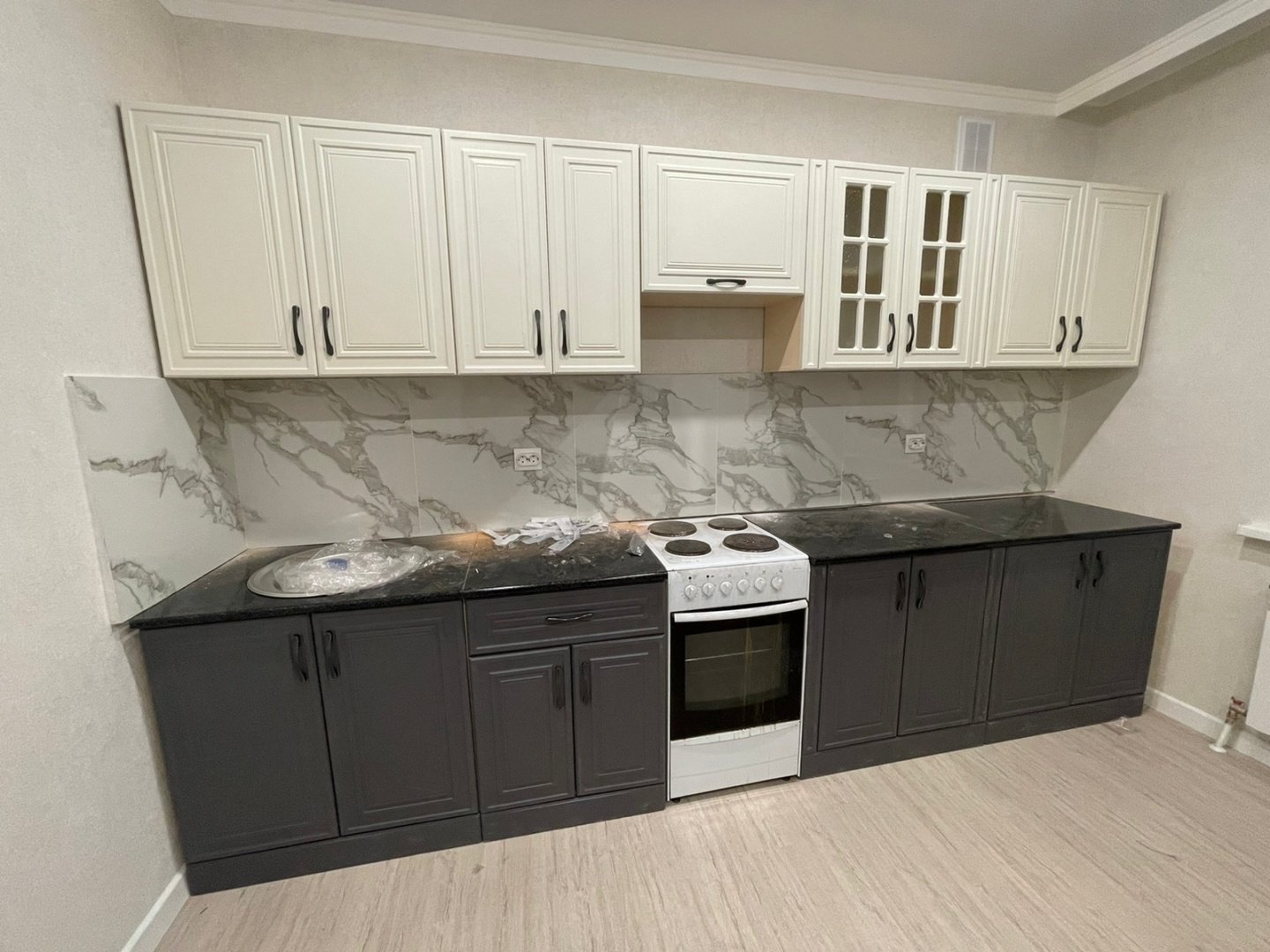 Кухонный гарнитур DOMA DF5165, 360x220х60 см, ЛДСП, белый, темно-серый