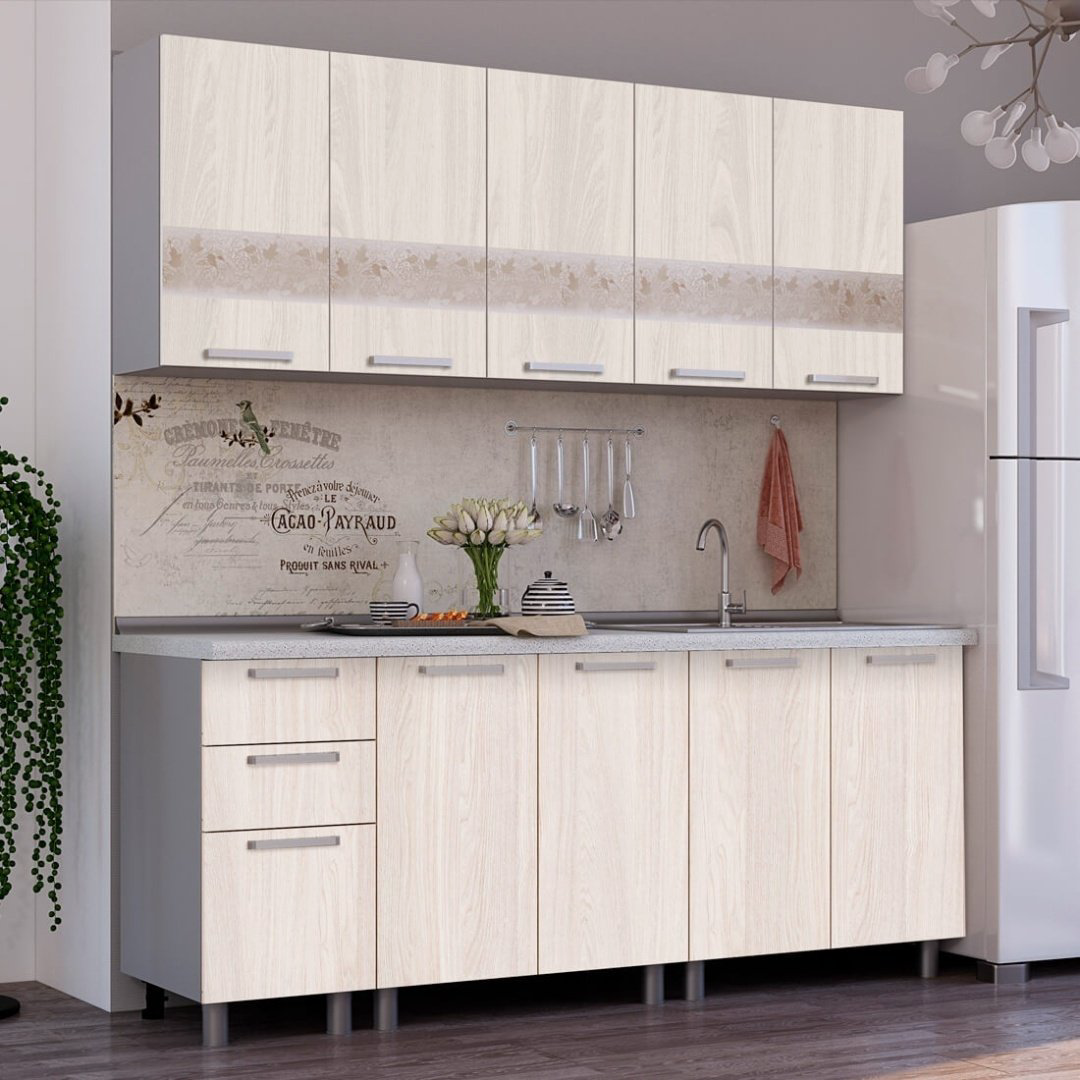 Кухонный гарнитур DOMA Ameli Lite, 200x214х60 см, ЛДСП, бежевый купить,NaN