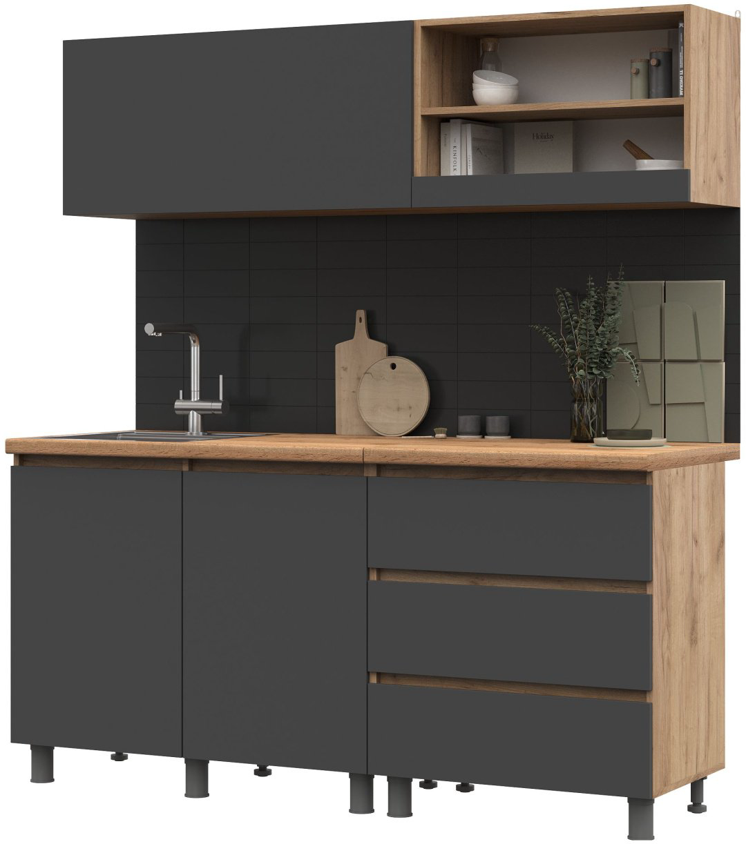 Кухонный гарнитур DOMA HEL-1.7, 170x190х60 см, ЛДСП, темно-серый купить,NaN