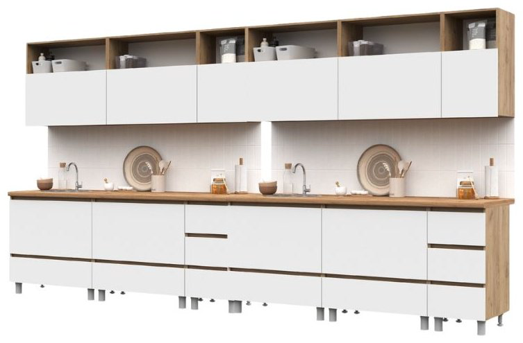 Кухонный гарнитур DOMA HEL - 4M, 400x216х60 см, ЛДСП, белый, коричневый купить,NaN