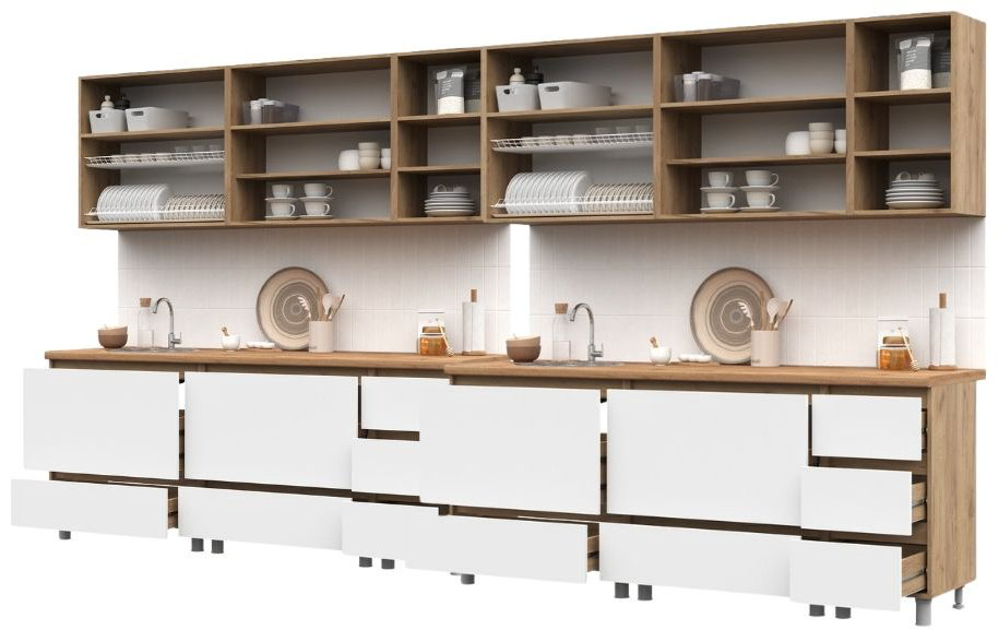 Кухонный гарнитур DOMA HEL - 4M, 400x216х60 см, ЛДСП, белый, коричневый купить,NaN