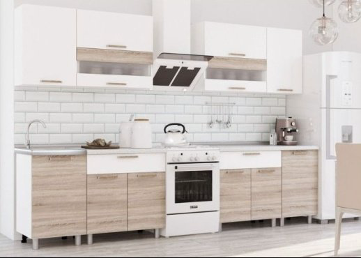 Кухонный гарнитур DOMA Ace Bery, 240x220х60 см, ЛДСП, белый, светло-коричневый купить,NaN