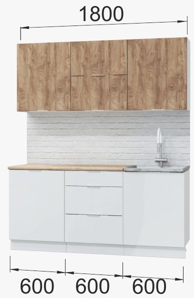 Кухонный гарнитур DOMA Asti Vait, 180x210х60 см, МДФ, белый, светло-коричневый купить,NaN