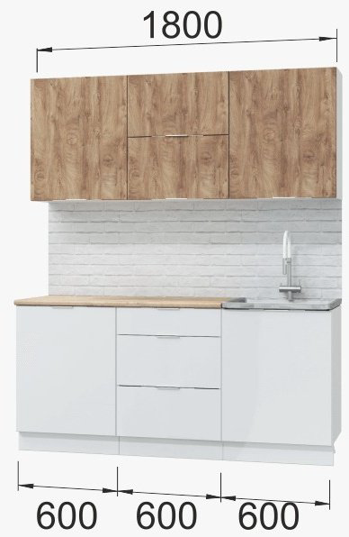 Кухонный гарнитур DOMA Asti Vait, 180x210х60 см, МДФ, белый, светло-коричневый купить,NaN
