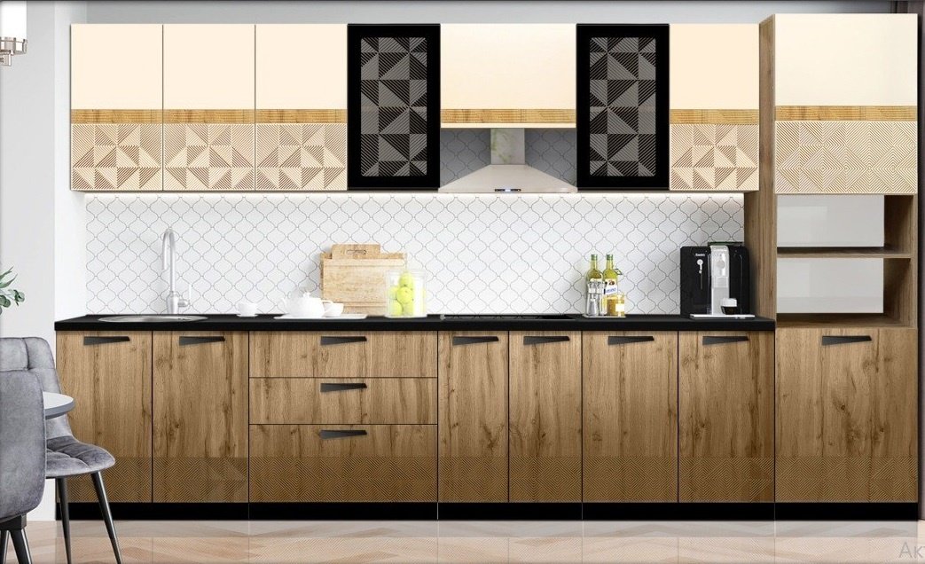 Кухонный гарнитур DOMA Veir, 360x215х60 см, ЛДСП, коричневый, бежевый