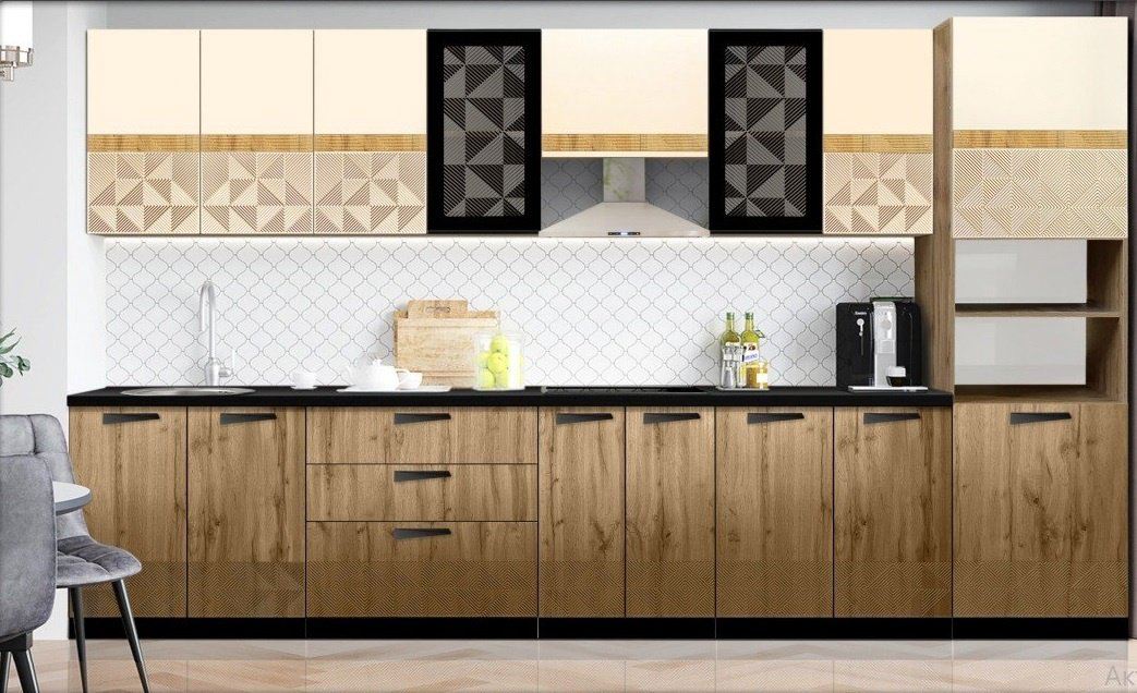 Кухонный гарнитур DOMA Veir, 360x215х60 см, ЛДСП, коричневый, бежевый купить,NaN