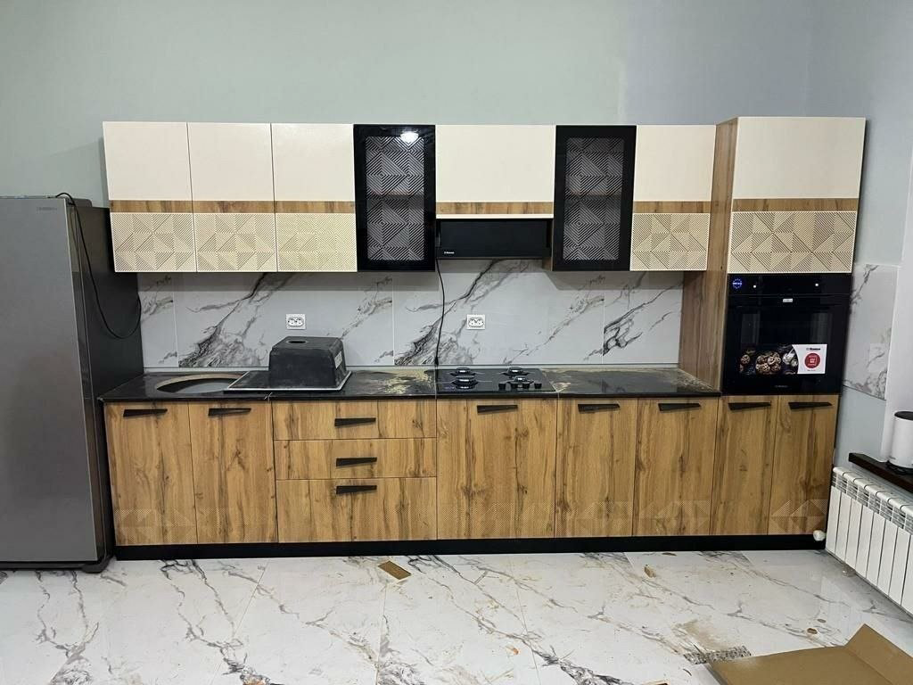 Кухонный гарнитур DOMA Veir, 360x215х60 см, ЛДСП, коричневый, бежевый купить,NaN