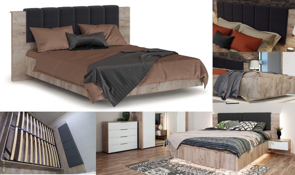 Кровать Doma Mish-160 160x200см с матрасом черный/светло-коричневый купить,NaN