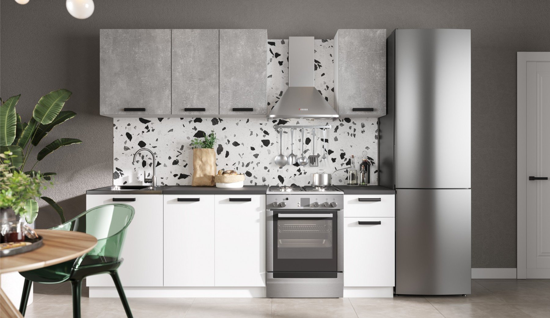 Кухонный гарнитур DOMA N-NEO, 180x215х60 см, ЛДСП, белый, серый купить,NaN
