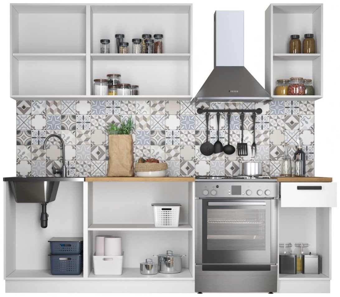 Кухонный гарнитур DOMA N-NEO, 180x215х60 см, ЛДСП, белый, серый купить,NaN