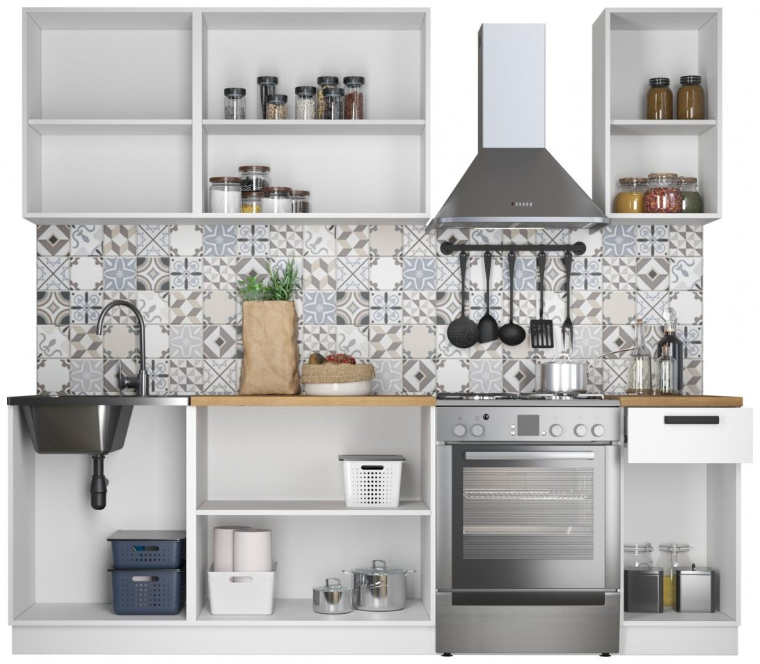 Кухонный гарнитур DOMA N-NEO, 180x215х60 см, ЛДСП, белый, серый купить,NaN