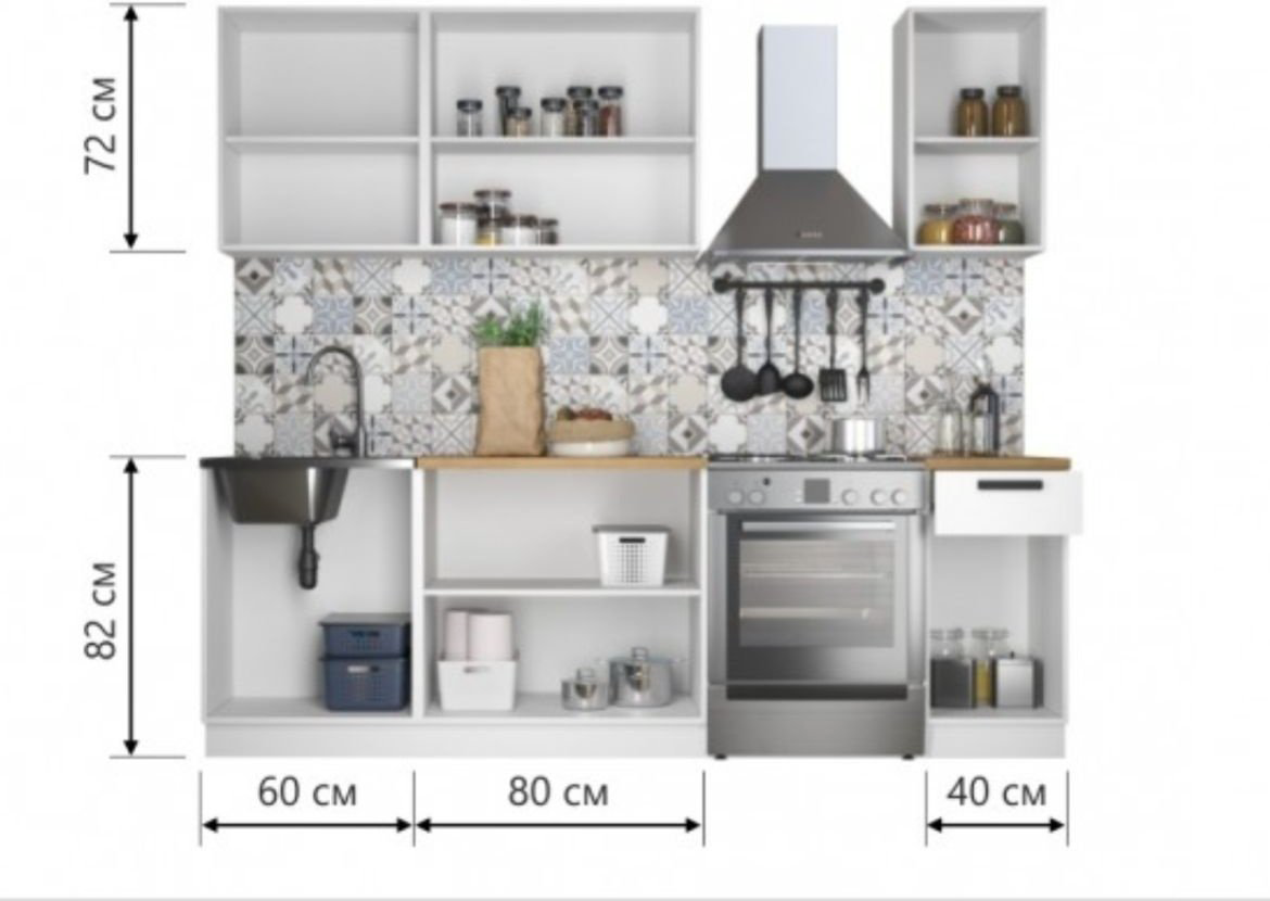 Кухонный гарнитур DOMA N-NEO, 180x215х60 см, ЛДСП, белый, серый купить,NaN