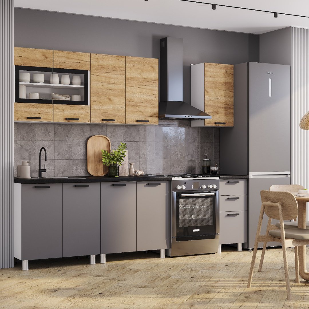 Кухонный гарнитур DOMA KR-2.0 м тип 2, 200x200х60 см, ЛДСП, коричневый, темно-серый купить,NaN