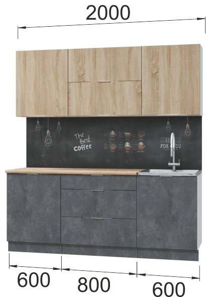 Кухонный гарнитур DOMA , 200x210х60 см, ЛДСП, серый купить,NaN