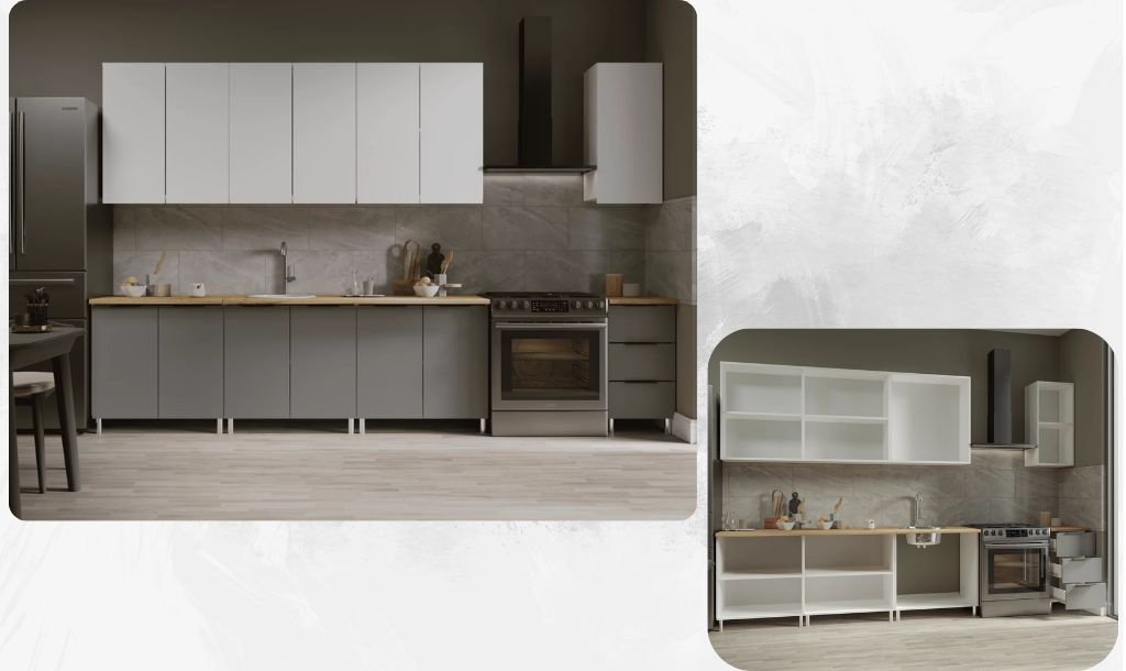 Кухонный гарнитур DOMA EL-LOFT, 260x235х60 см, ЛДСП, белый, серый купить,NaN