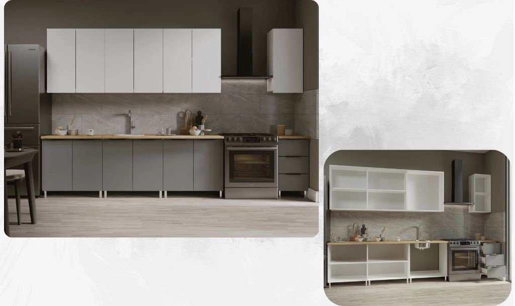 Кухонный гарнитур DOMA EL-LOFT, 260x235х60 см, ЛДСП, белый, серый купить,NaN