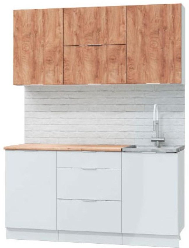 Кухонный гарнитур DOMA Asti Vait, 160x210х60 см, МДФ, белый, светло-коричневый купить,NaN