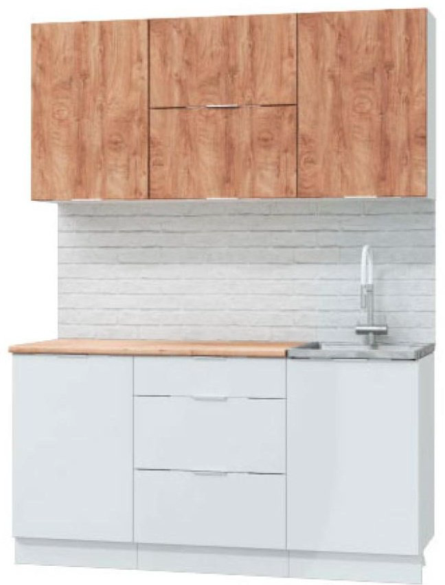 Кухонный гарнитур DOMA Asti Vait, 160x210х60 см, МДФ, белый, светло-коричневый купить,NaN