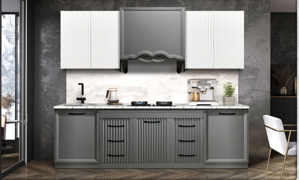Кухонный гарнитур DOMA Braun, 240x227х60 см, ЛДСП, белый, серый - ForteMarket Кухонный гарнитур DOMA Braun, 240x227х60 см, ЛДСП, белый, серый купить,355000