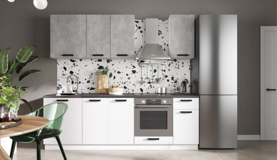 Кухонный гарнитур DOMA Nika NEO-2, 180x210х60 см, ЛДСП, белый, светло серый купить,NaN