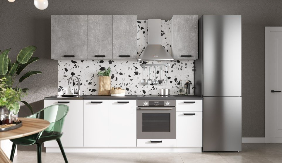 Кухонный гарнитур DOMA Nika NEO-2, 180x210х60 см, ЛДСП, белый, светло серый купить,NaN