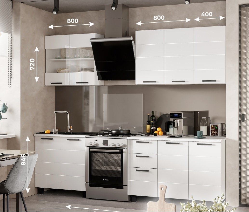 Кухонный гарнитур DOMA D-200, 200x210х50 см, ЛДСП, белый купить,NaN
