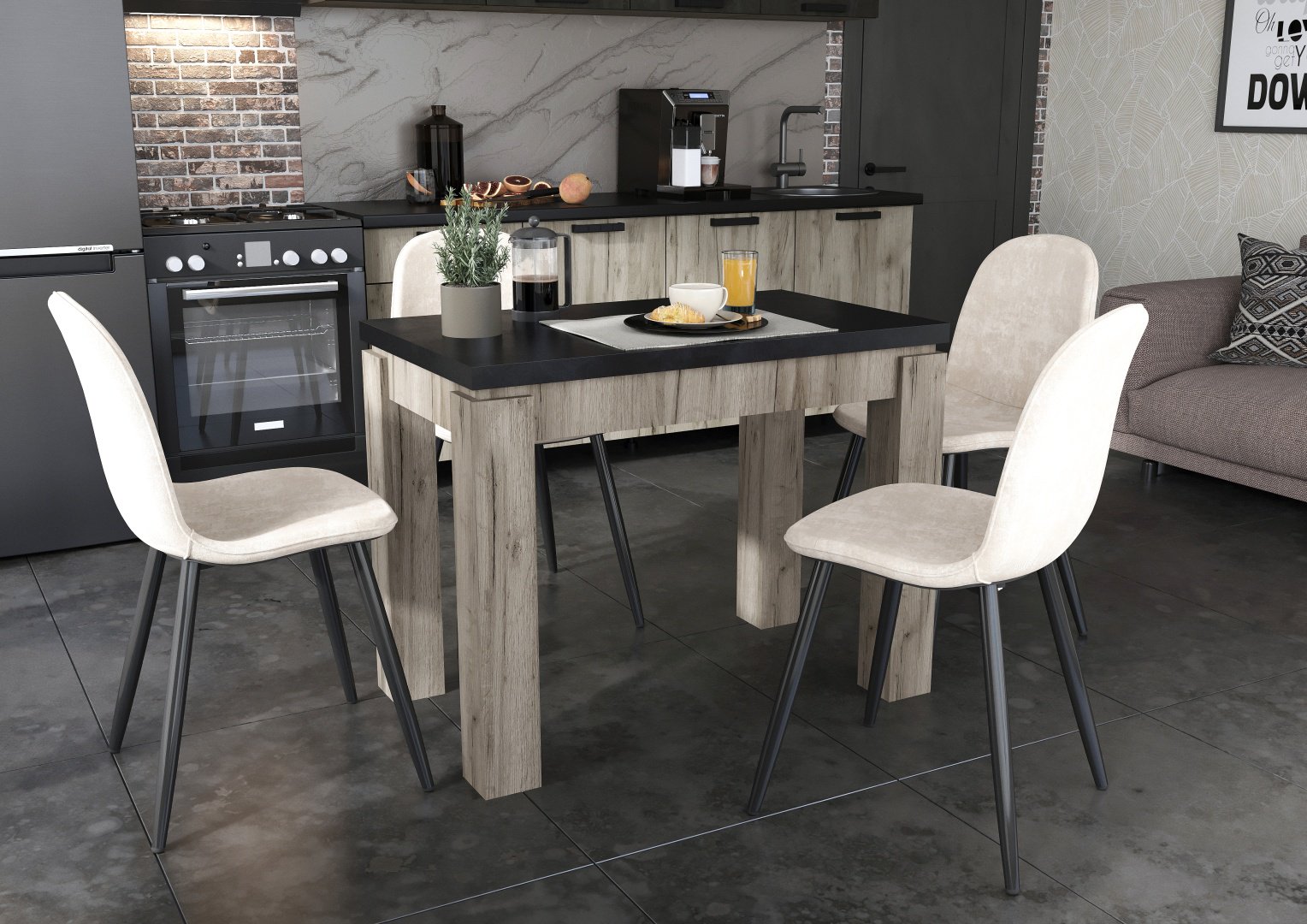 Кухонный гарнитур DOMA , 200x216х60 см, ЛДСП, черный, серый