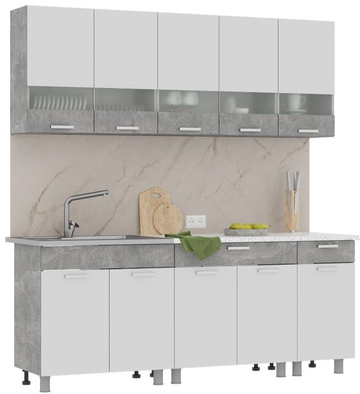 Кухонный гарнитур DOMA Denver Lite, 200x215.8х60 см, ЛДСП, белый купить,NaN