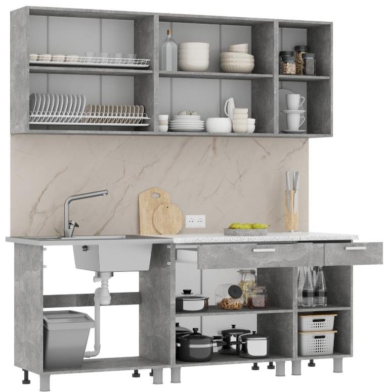Кухонный гарнитур DOMA Denver Lite, 200x215.8х60 см, ЛДСП, белый купить,NaN