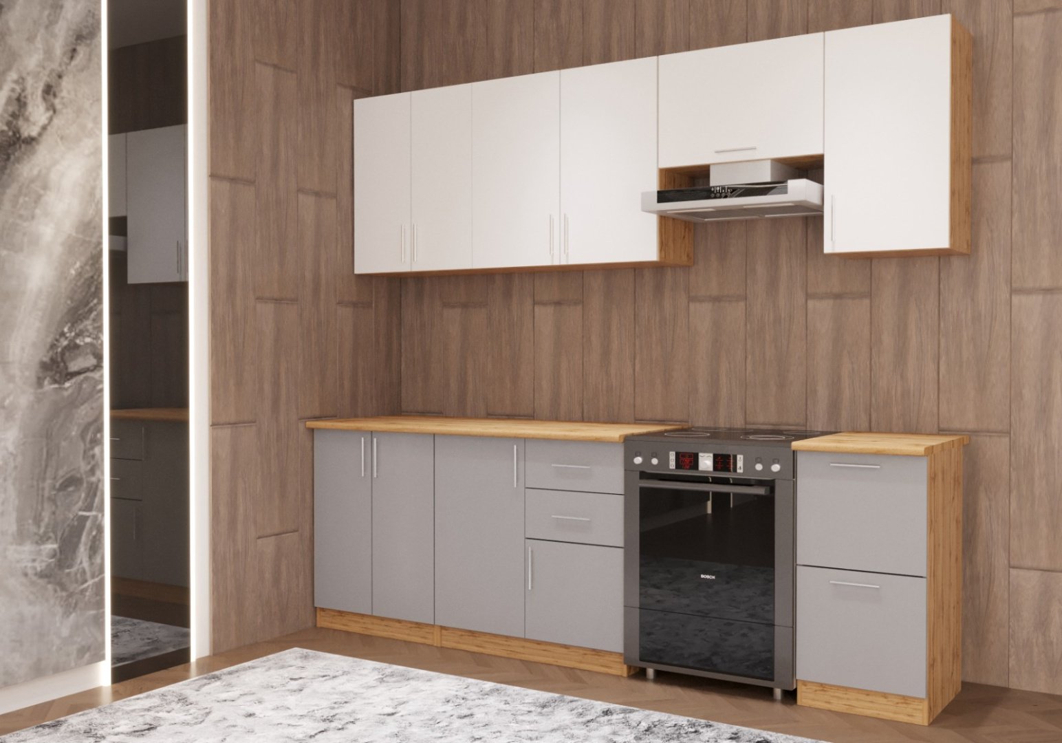 Кухонный гарнитур DOMA , 260x210х60 см, ЛДСП, белый, серый