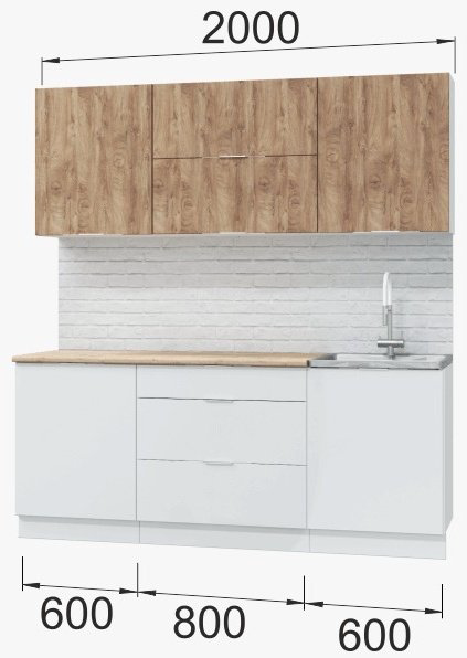 Кухонный гарнитур DOMA Asti Vait, 200x210х60 см, МДФ, белый, светло-коричневый купить,NaN
