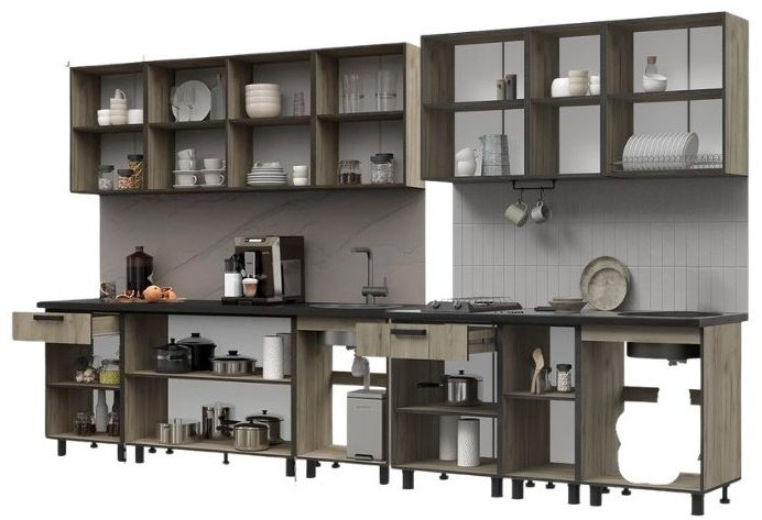 Кухонный гарнитур DOMA , 360x220х60 см, ЛДСП, серый, коричневый купить,NaN