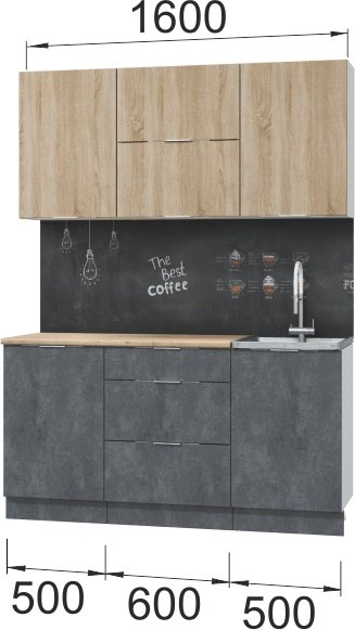 Кухонный гарнитур DOMA AS-LOFT, 160x210х60 см, ЛДСП, темно-серый, светло-коричневый купить,NaN